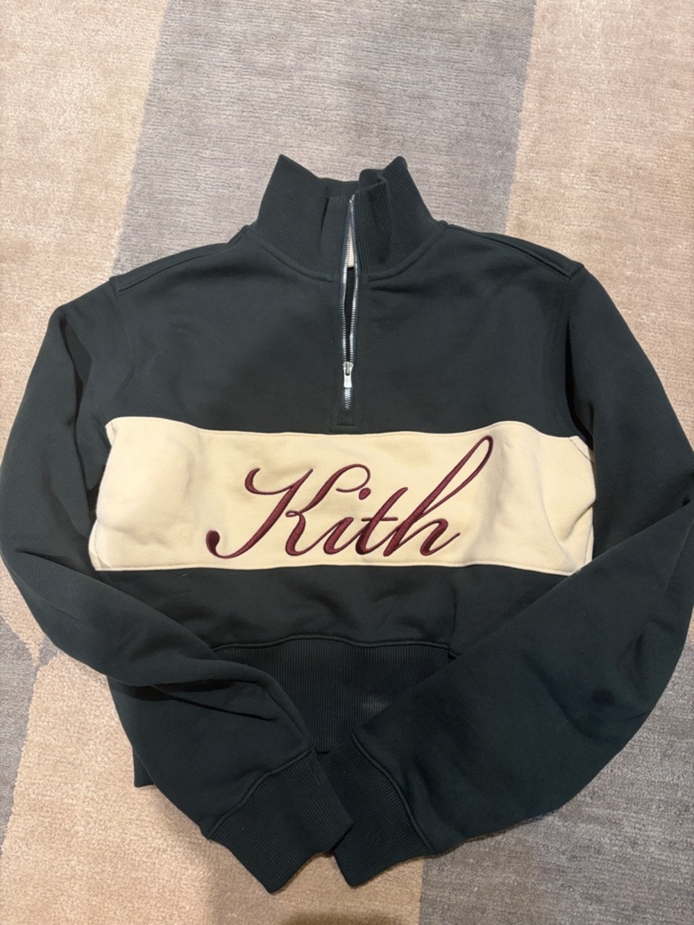 Kith Green & Cream Quarter-Zip Pullover with Burgundy Script